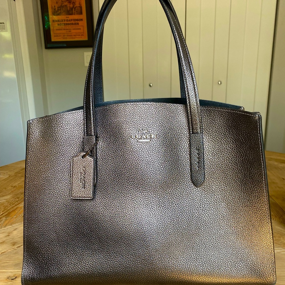 Dark Metallic Gray Coach Tote Bag